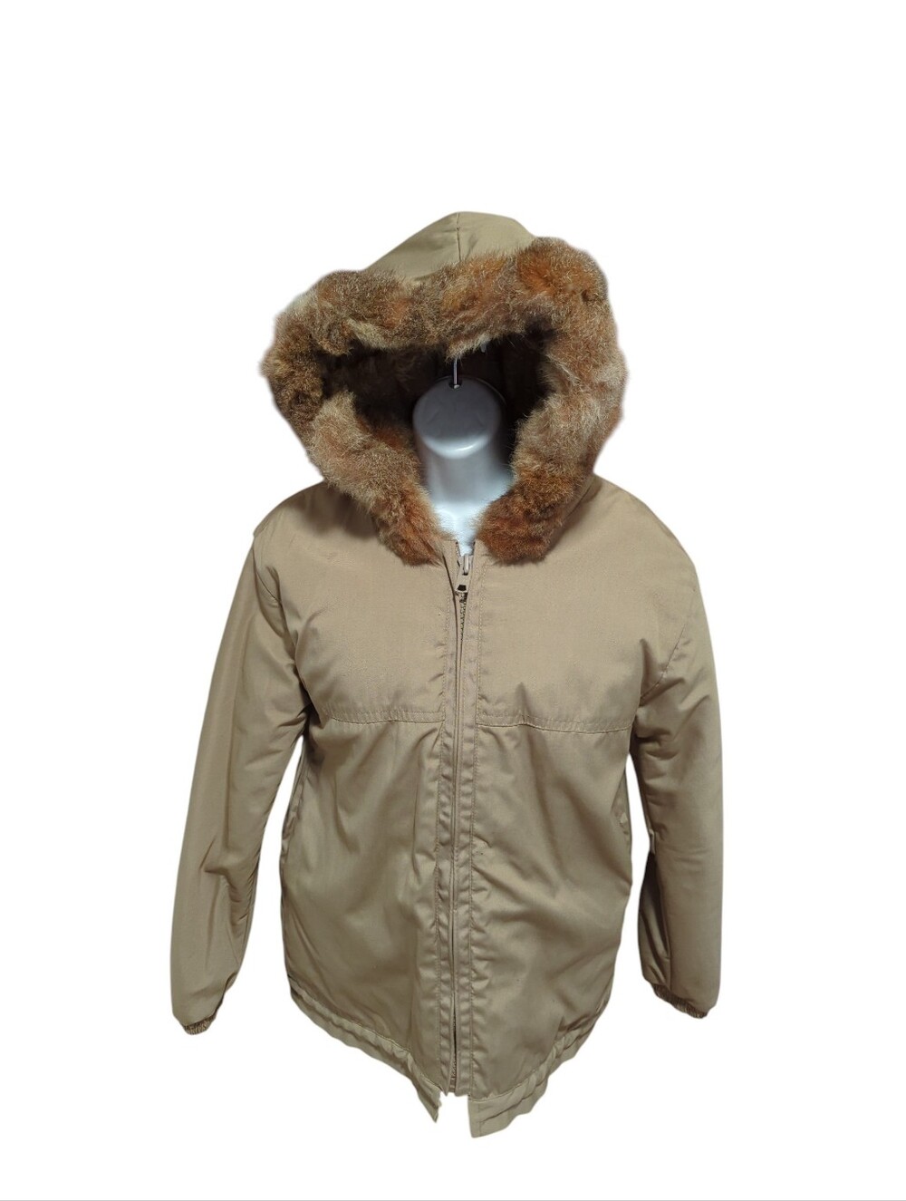 Genuine Rabbit Fur Reversible Hooded Sz S Utility Parka Coat Jacket Y2K READ PLS
